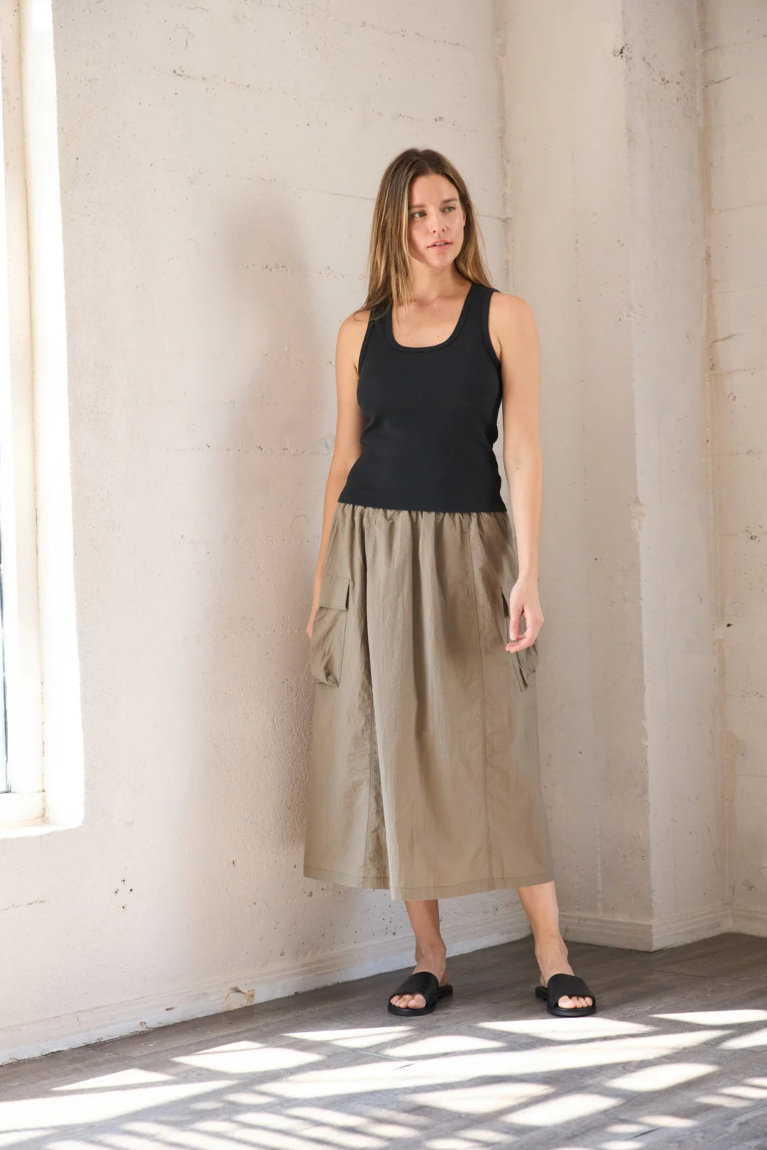 Side Pocket Skirt with Liner - Taupe - OS