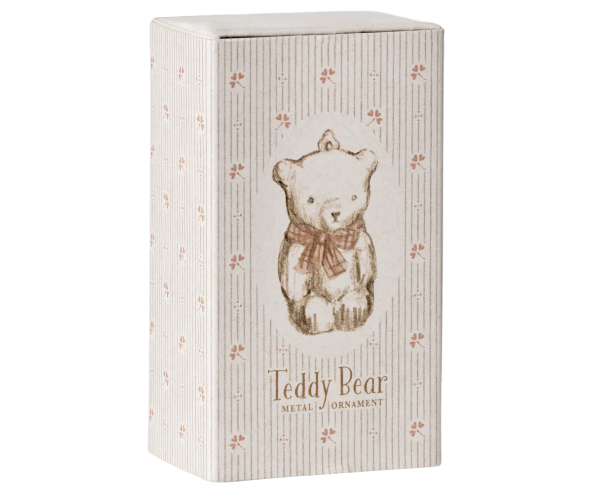 Metal Ornament, Teddy Bear - Off White/Rose