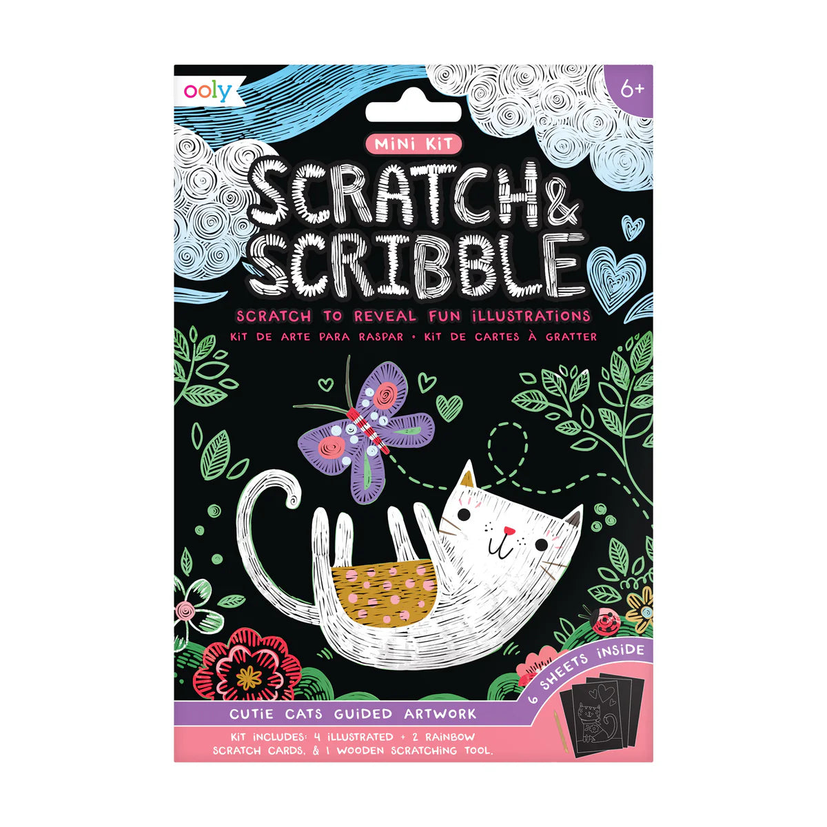 Mini Scratch & Scribble Art Kit: Cutie Cats - 7 PC Set