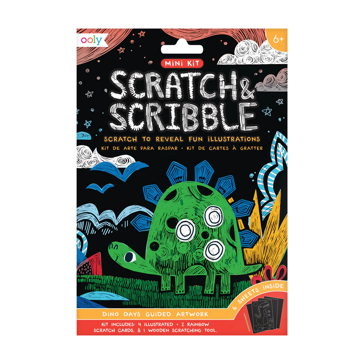 Mini Scratch & Scribble Art Kit: Dino Days - 7 PC Set