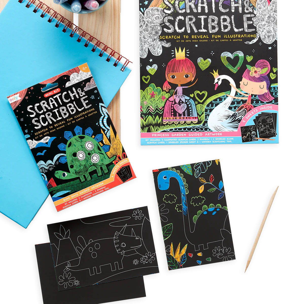 Mini Scratch & Scribble Art Kit: Dino Days - 7 PC Set