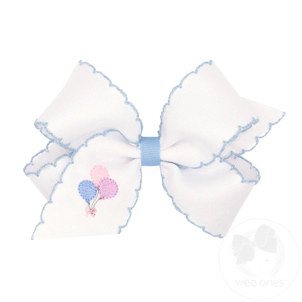 Medium Grosgrain Hair Bow with Moonstitch Edge and Embroidery - Balloons