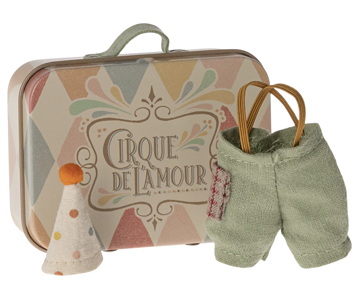 Clown clothes in suitcase, Little brother mouse
