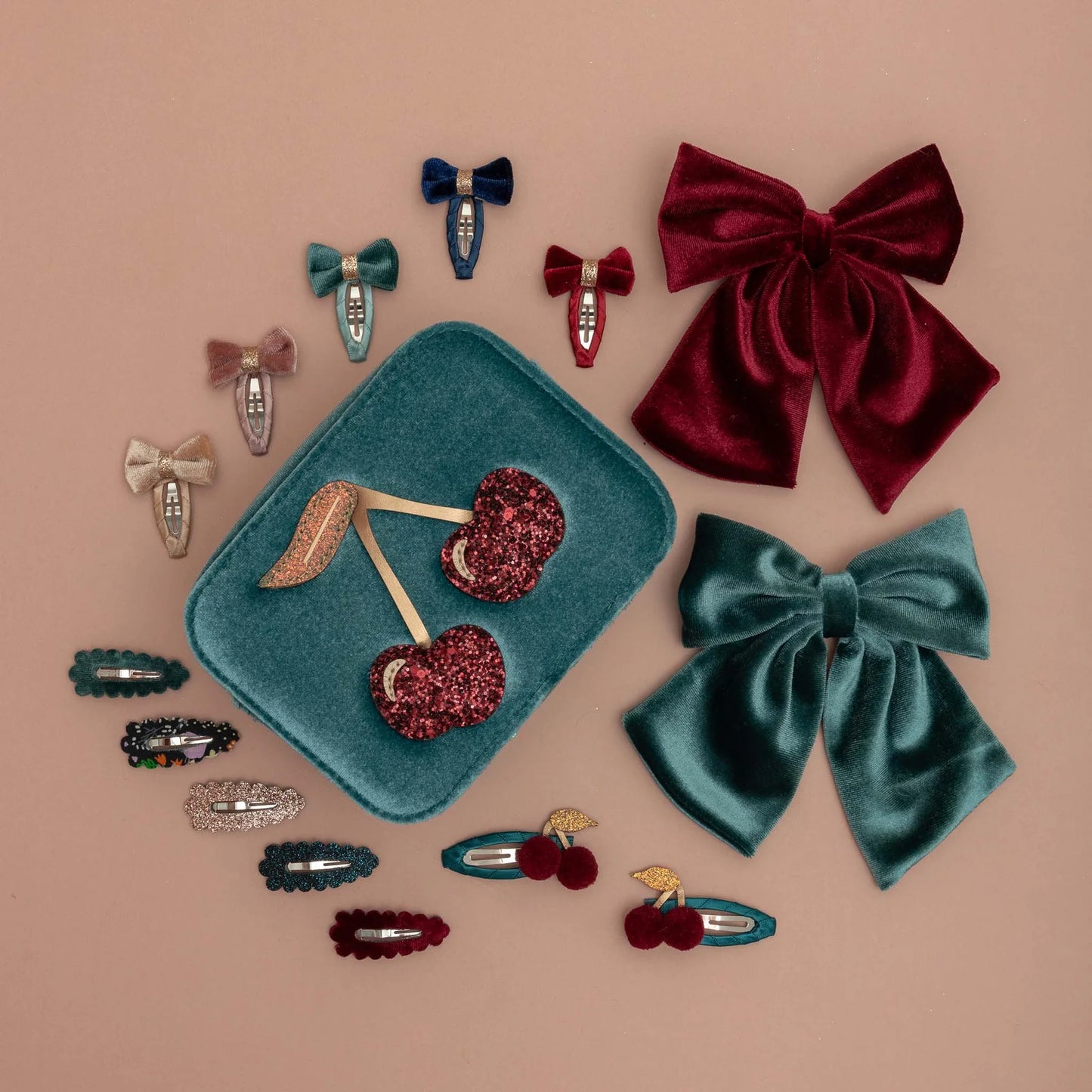 Pom Cherries Clips Teal Multi