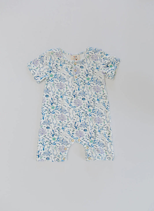 Walker Terry Romper - Coral Reef
