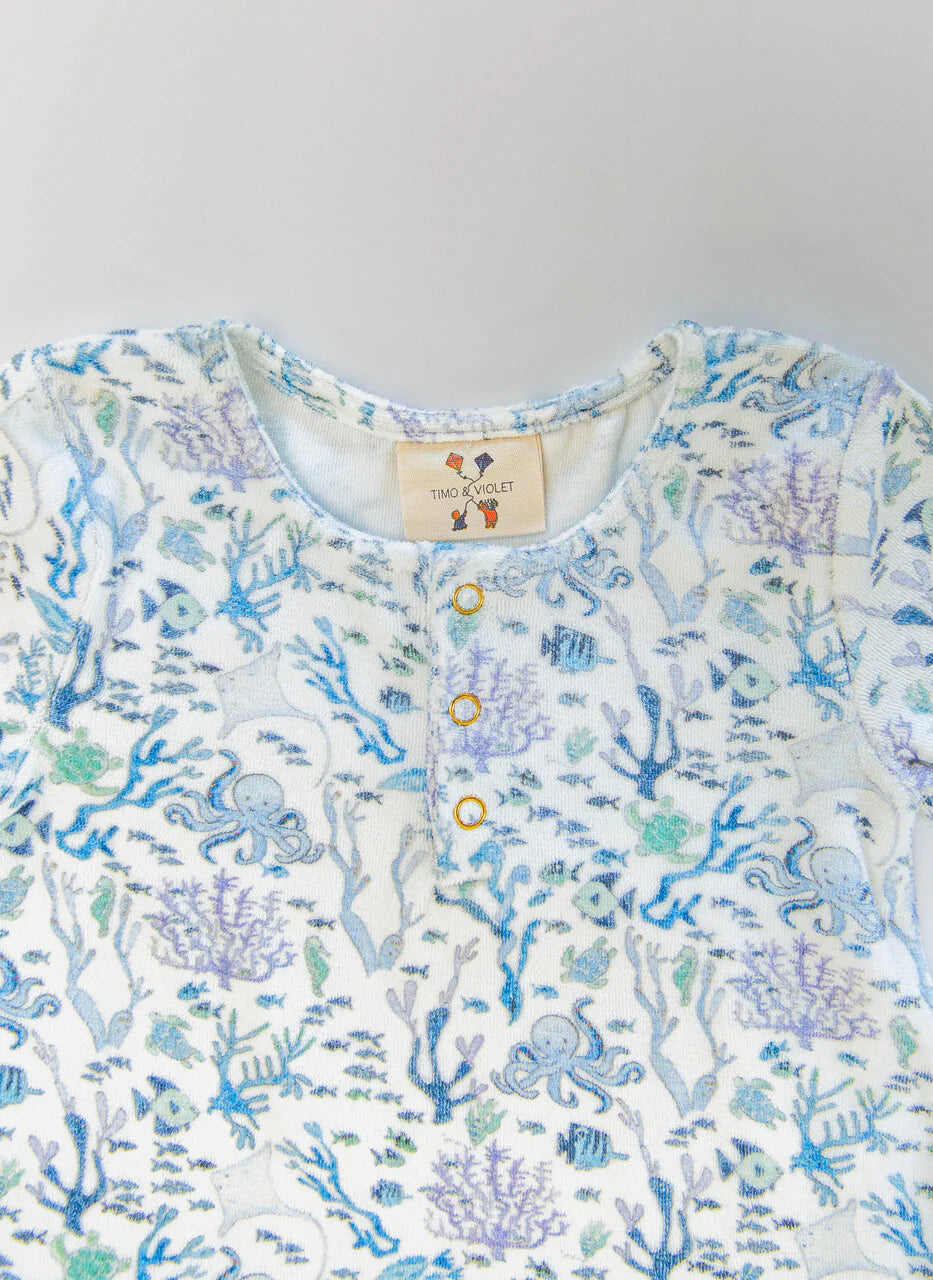 Walker Terry Romper - Coral Reef