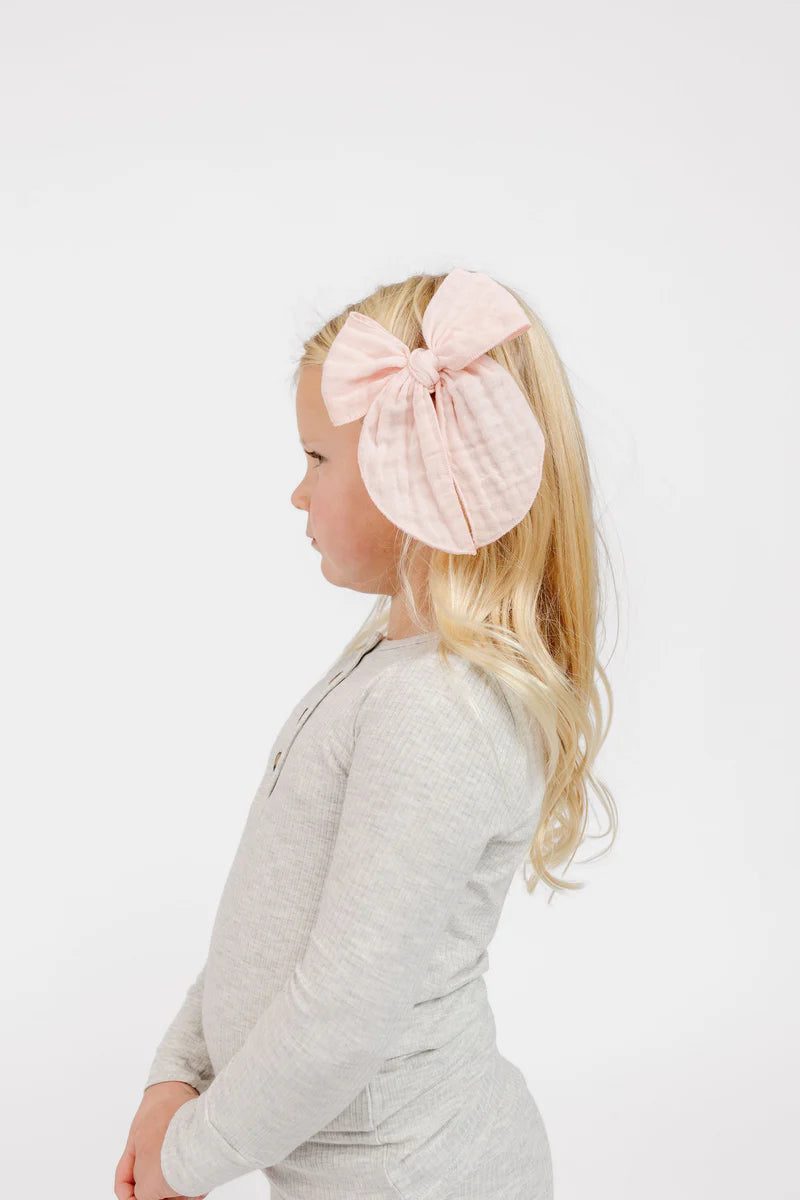 Cloud Muslin Heirloom Bow - Blush Clip - Large / Alligator Clip