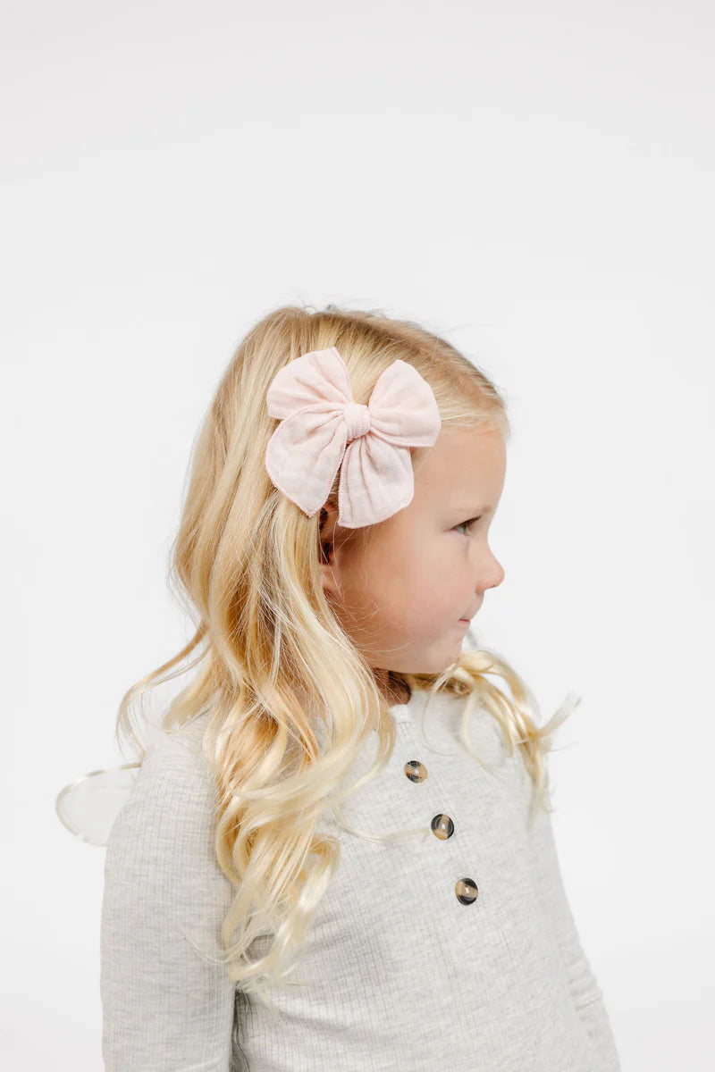 Cloud Muslin Heirloom Bow - Blush Clip - Large / Alligator Clip
