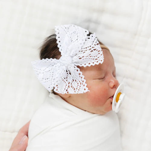 Lace Bow - White Crochet Headband - OS