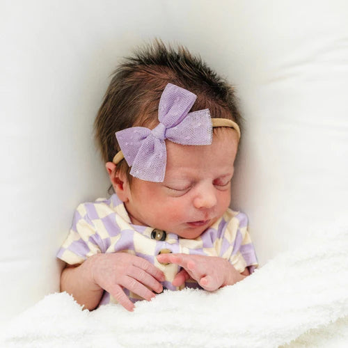 Tulle Bow - Lavender Dot Headband - Medium