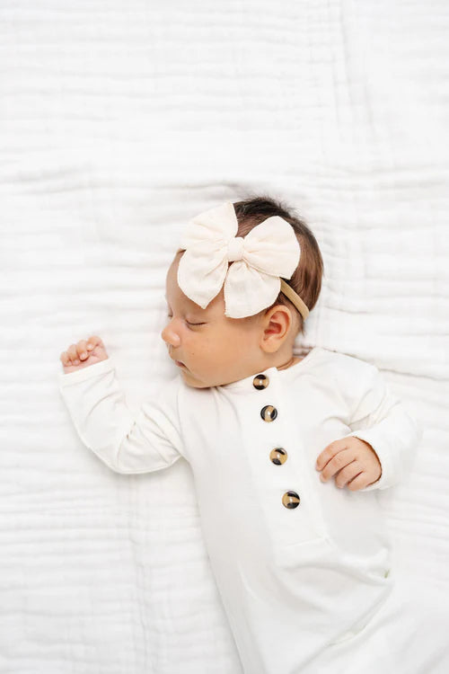 Cloud Muslin Heirloom Bow - Cream Headband - Small