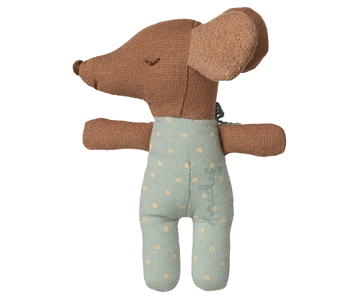 Sleepy wakey baby mouse in matchbox - blue, yellow flowers