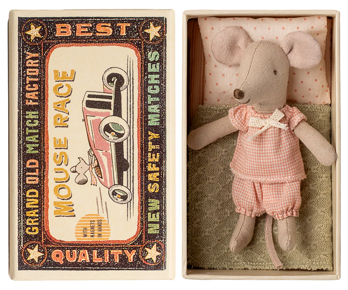 Little Sister Mouse in Matchbox - Pink Gingham