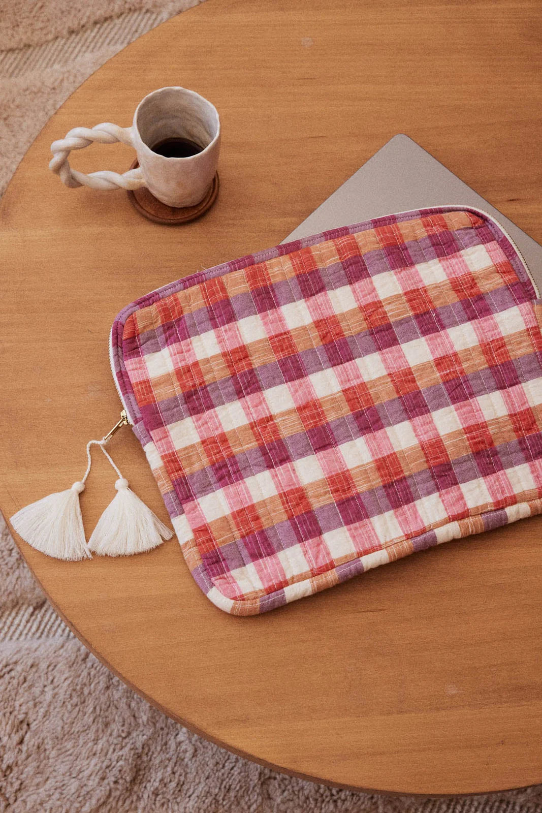 Laptop Pouch Hoa - Cream Sunset Checks - Pink Gelato Stripes