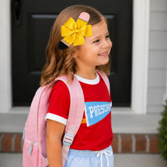 Pencil Back-To-School Hair Bow - Yellow