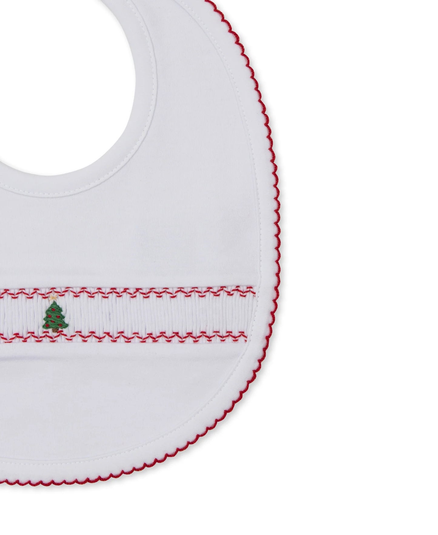 Bib With Hand Smocking - White + Red