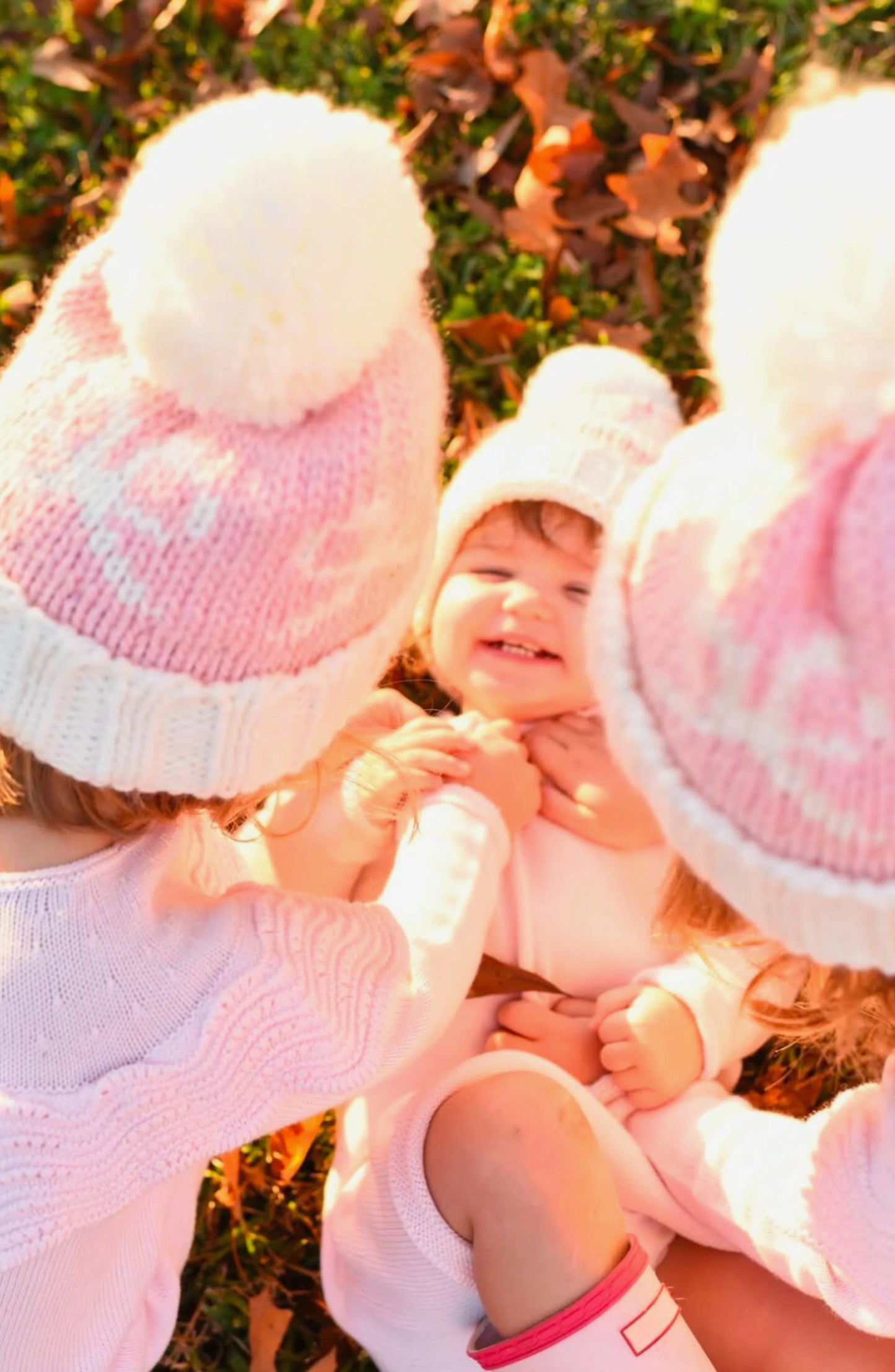 White, Pink Bow - Beanie - Kids