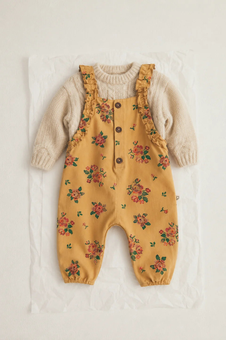 Overalls Lily - Cross Stitch Floral Twill Baby Overalls