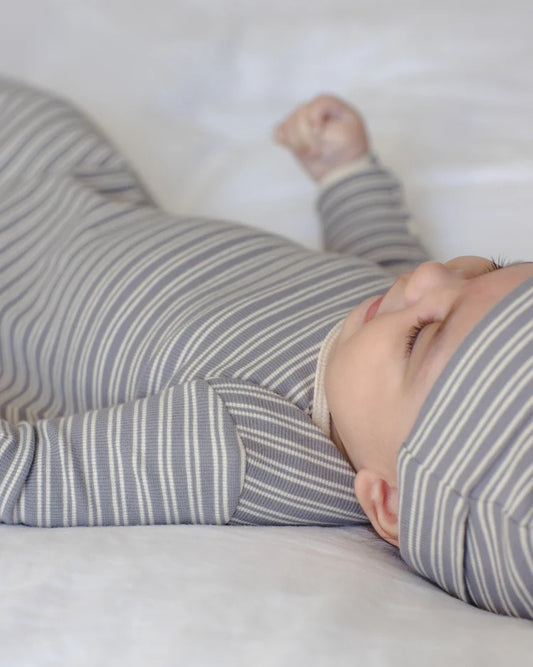 Knotted Baby Gown & Hat Set - Slate Micro Stripe - OS