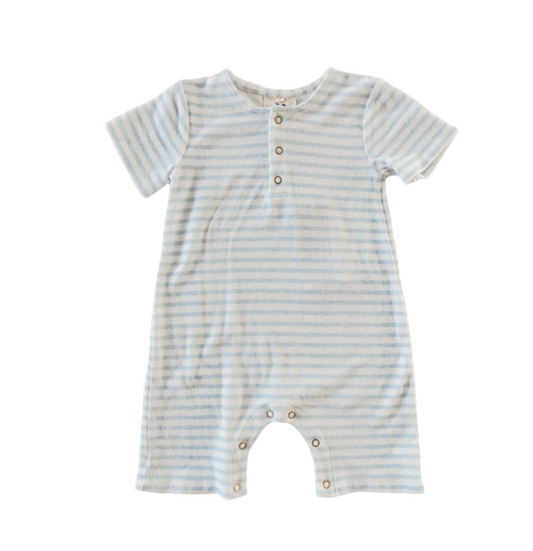 Walker Terry Romper - Blue & White Stripe