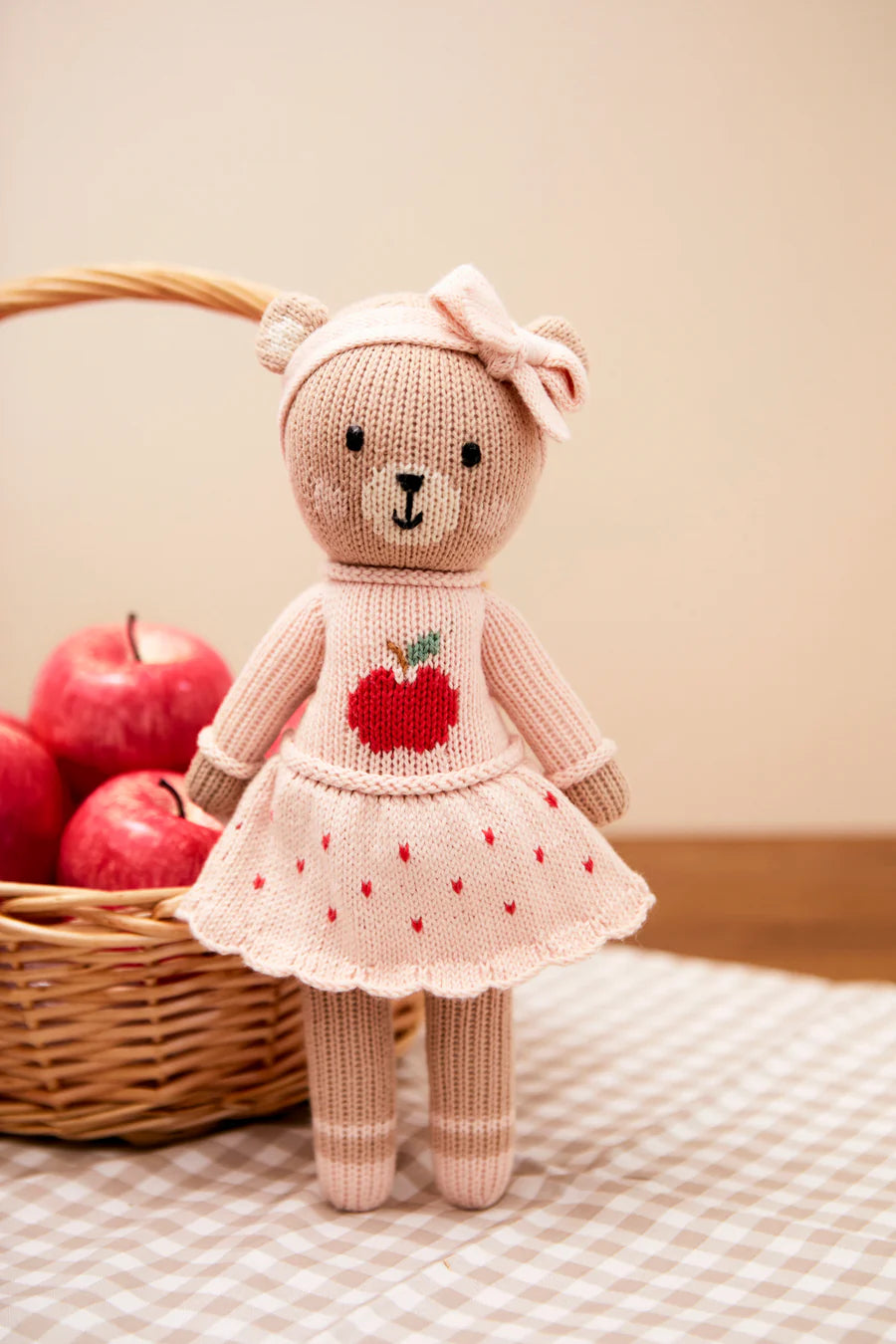 Emma the Bear with Apple - Pink/Red