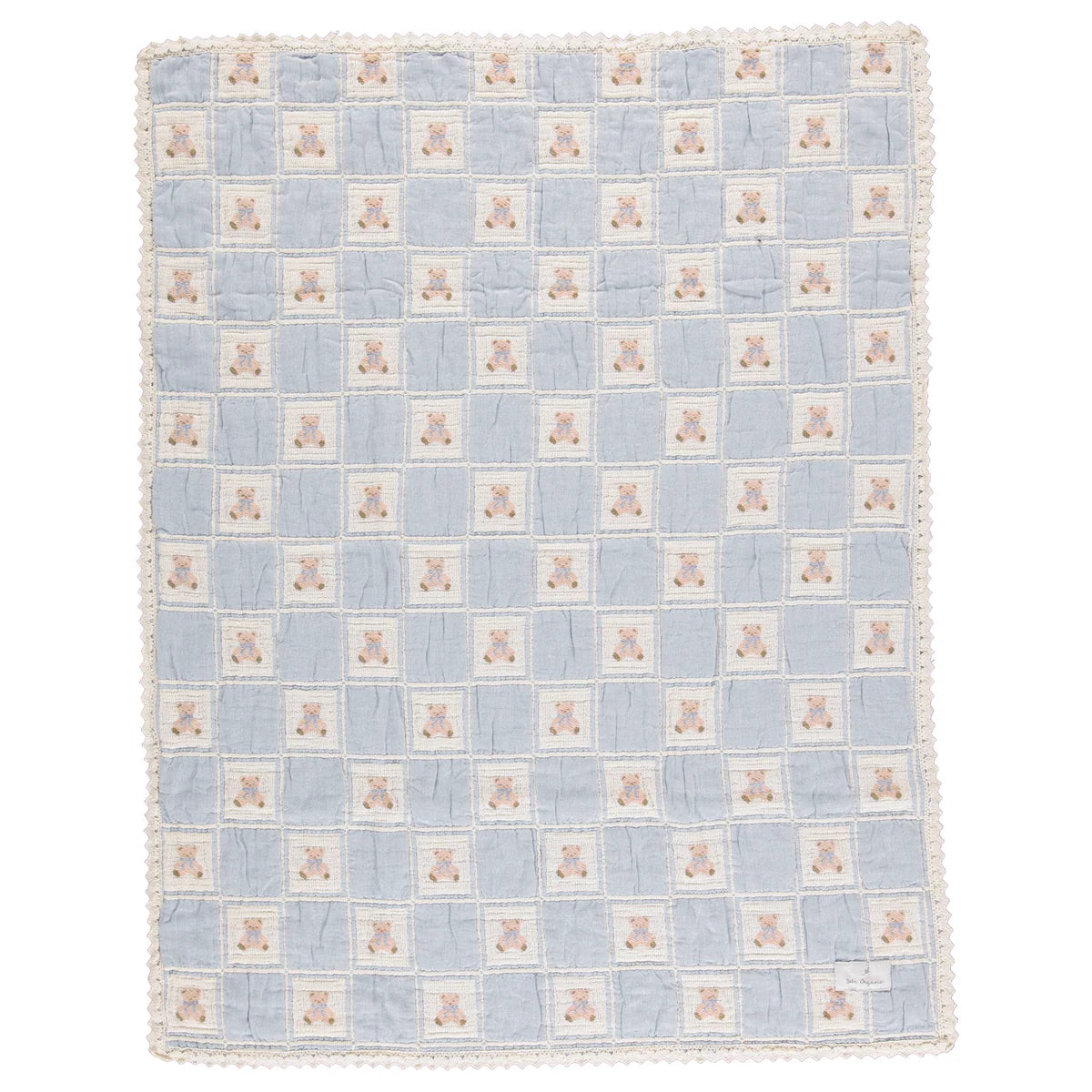 Teddy Bear Blanket - Blue Teddy Patchwork - Baby Size