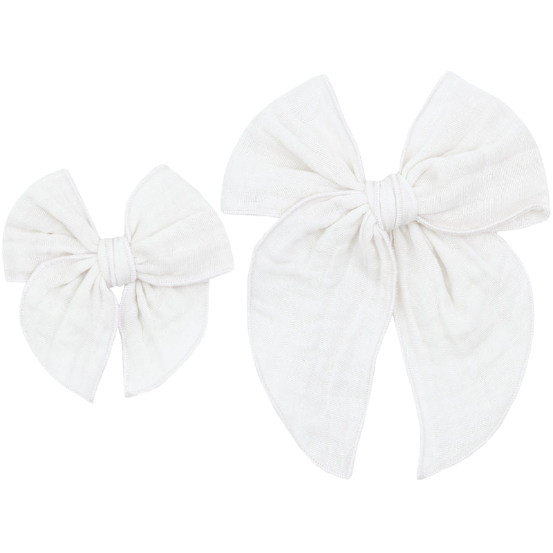 Cloud Muslin Heirloom Bow - White Clip - Large / Alligator Clip