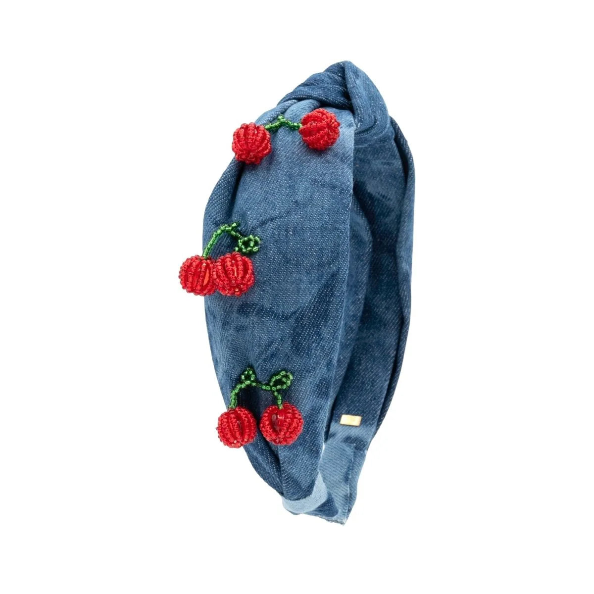 Cherry Bauble Denim Knot Headband