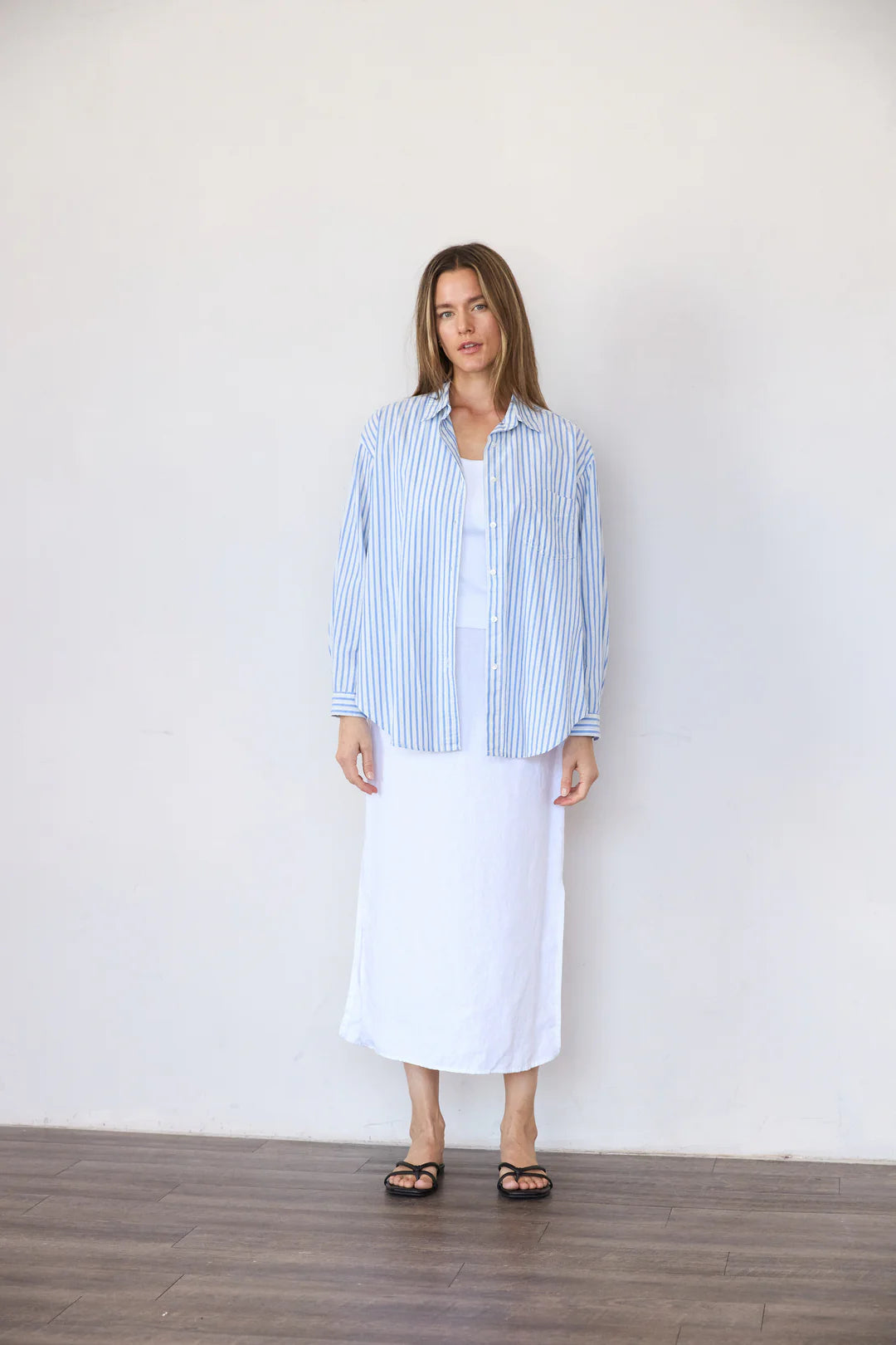 Oversized Stripe Button Down Shirt - Blue - OS