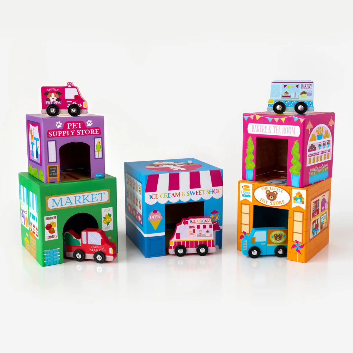 Stackables Nested Cardboard - Toys & Car Set - Rainbow Town (10 Pc Set)