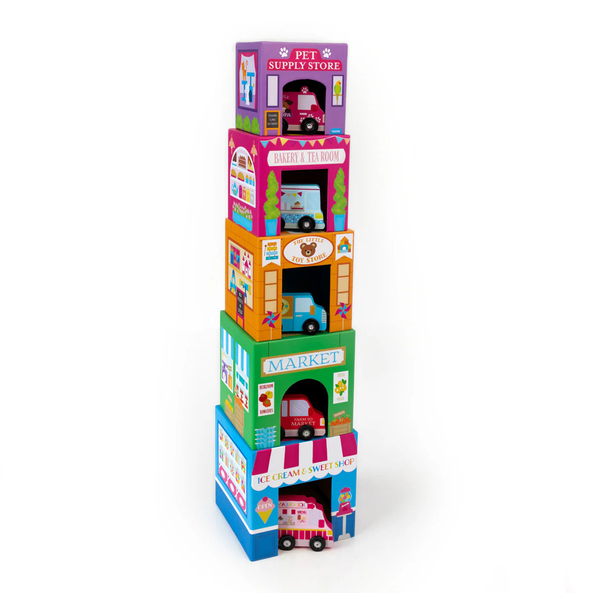 Stackables Nested Cardboard - Toys & Car Set - Rainbow Town (10 Pc Set)