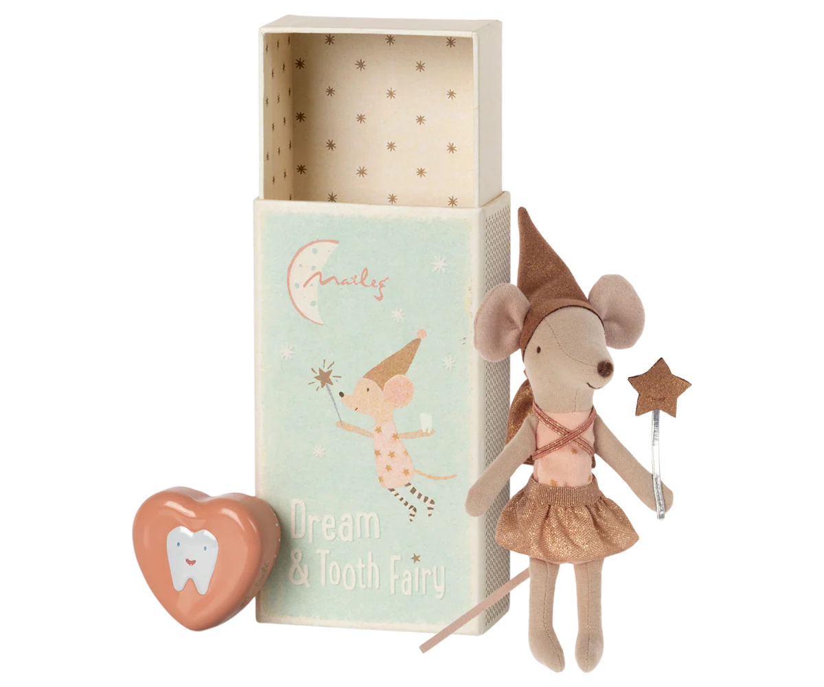 Tooth fairy mouse in matchbox - Rose Metallic