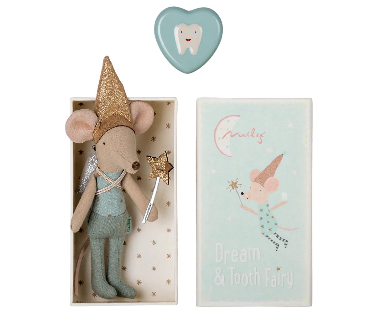 Tooth fairy mouse in matchbox - Blue Metallic