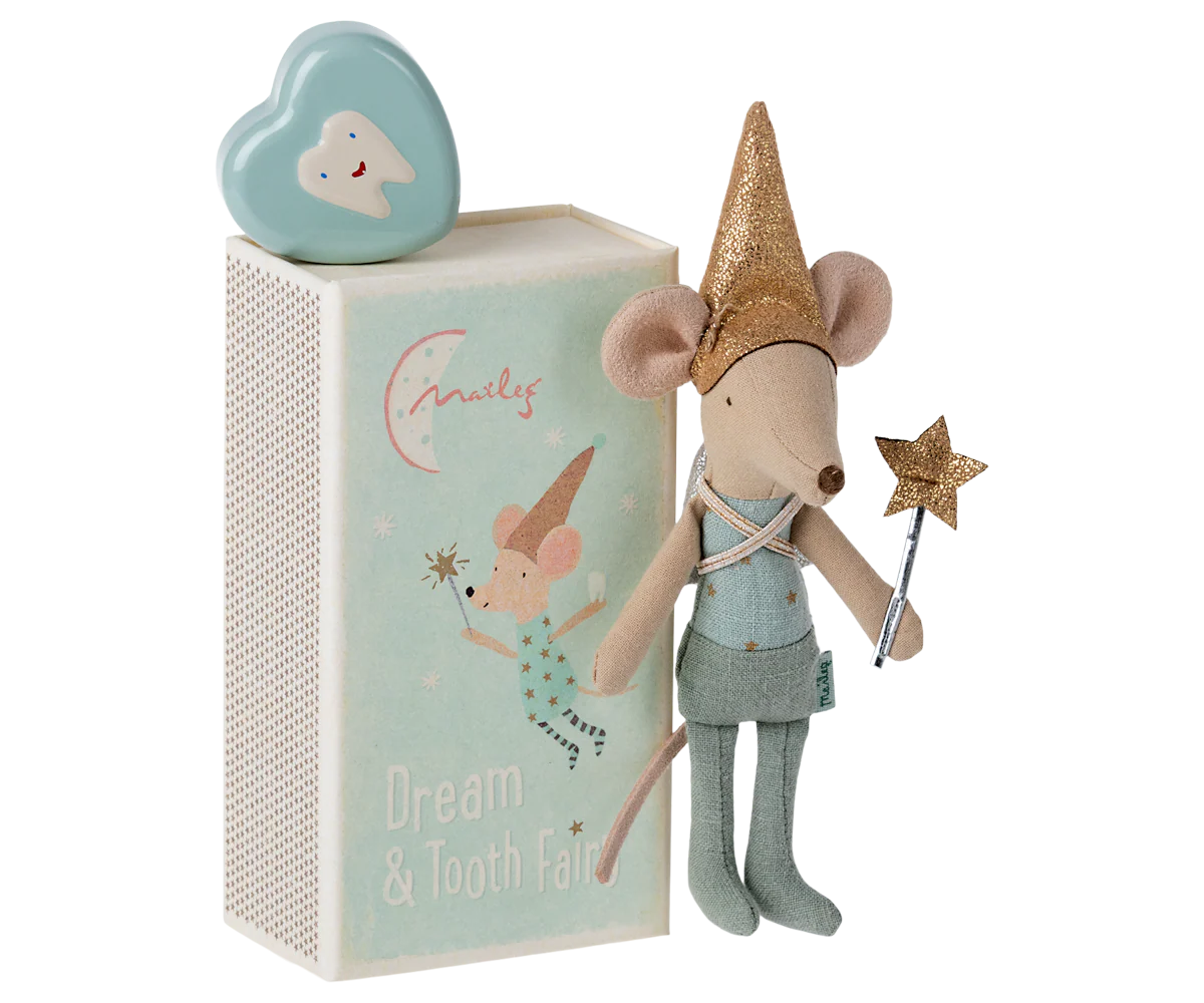 Tooth fairy mouse in matchbox - Blue Metallic