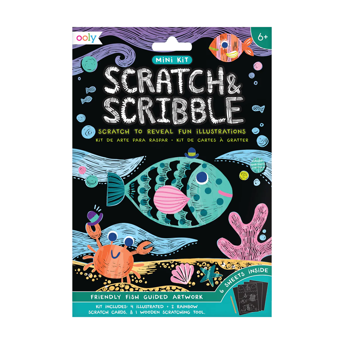 Mini Scratch & Scribble Art Kit: Friendly Fish - 7 PC Set