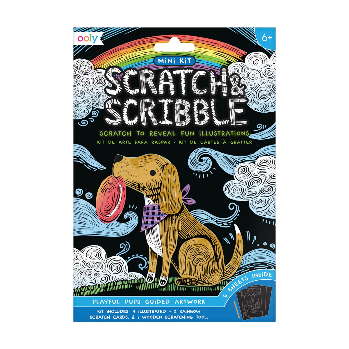 Mini Scratch & Scribble Art Kit: Playful Pups - 7 PC Set