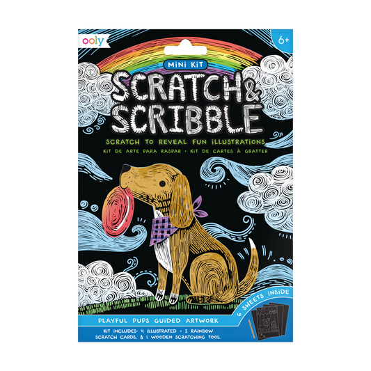 Mini Scratch & Scribble Art Kit: Playful Pups - 7 PC Set