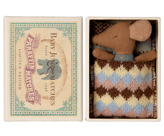 Sleepy Wakey Baby Mouse in Matchbox - Blue