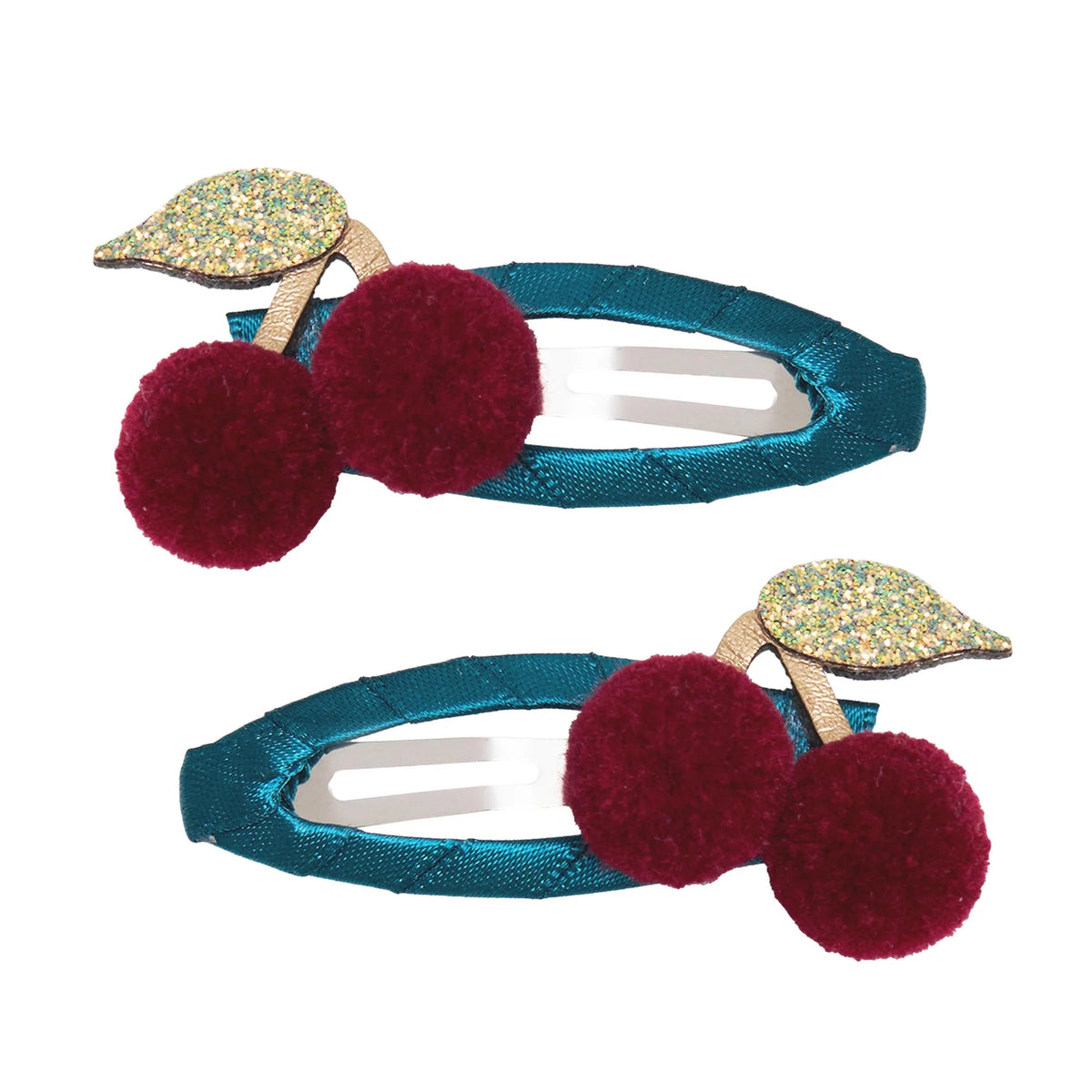 Pom Cherries Clips Teal Multi