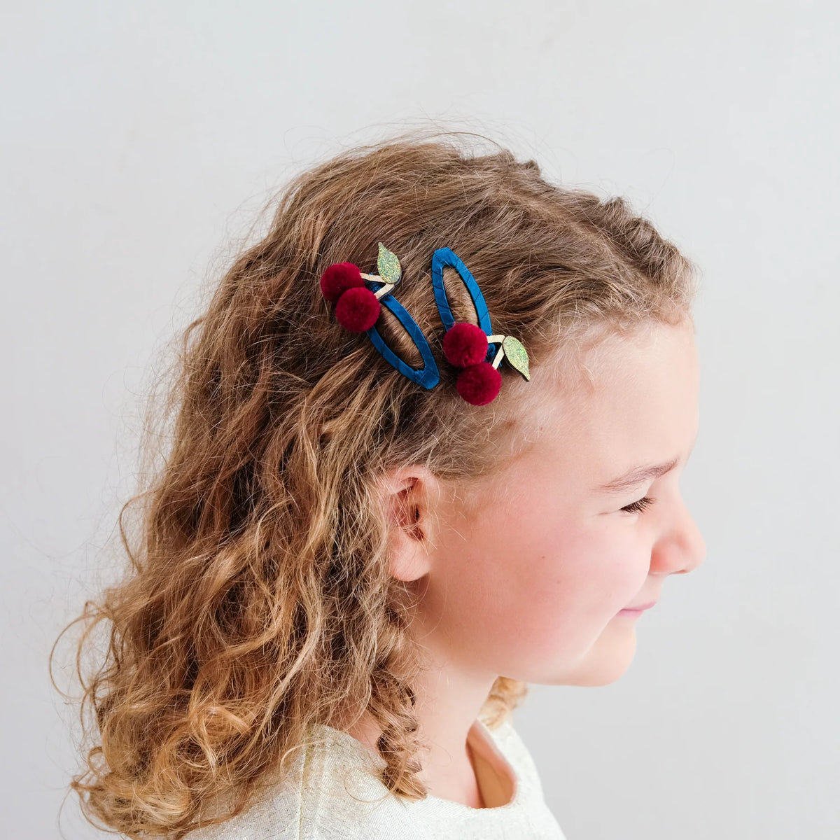 Pom Cherries Clips Teal Multi