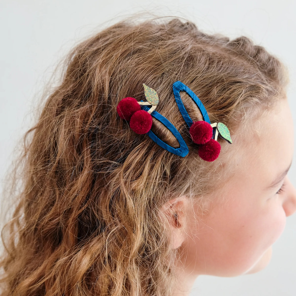 Pom Cherries Clips Teal Multi