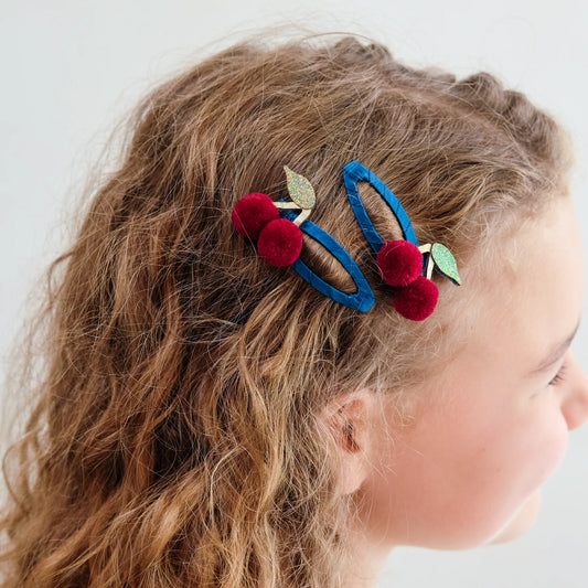 Pom Cherries Clips Teal Multi