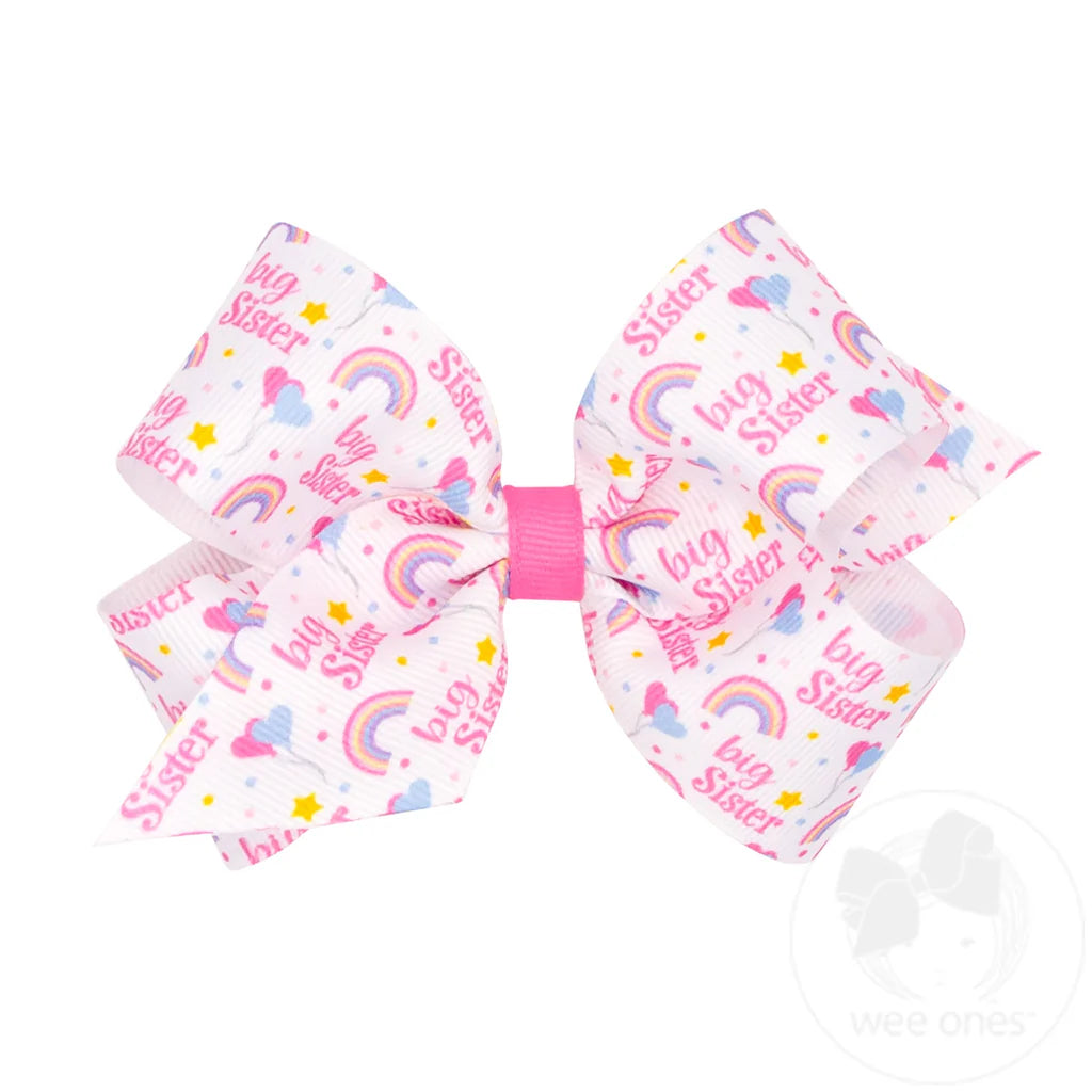 Medium "Big Sis" Printed Grosgrain Hair Bow