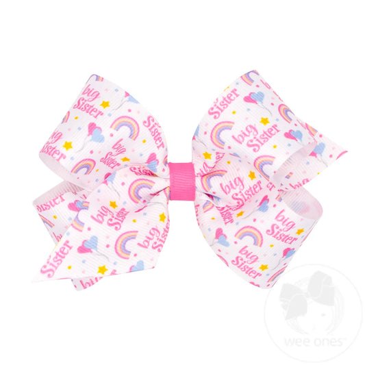 Medium "Big Sis" Printed Grosgrain Hair Bow