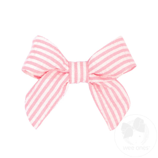 Mini Genuine Seersucker Fabric Bowtie with Tails - Pink