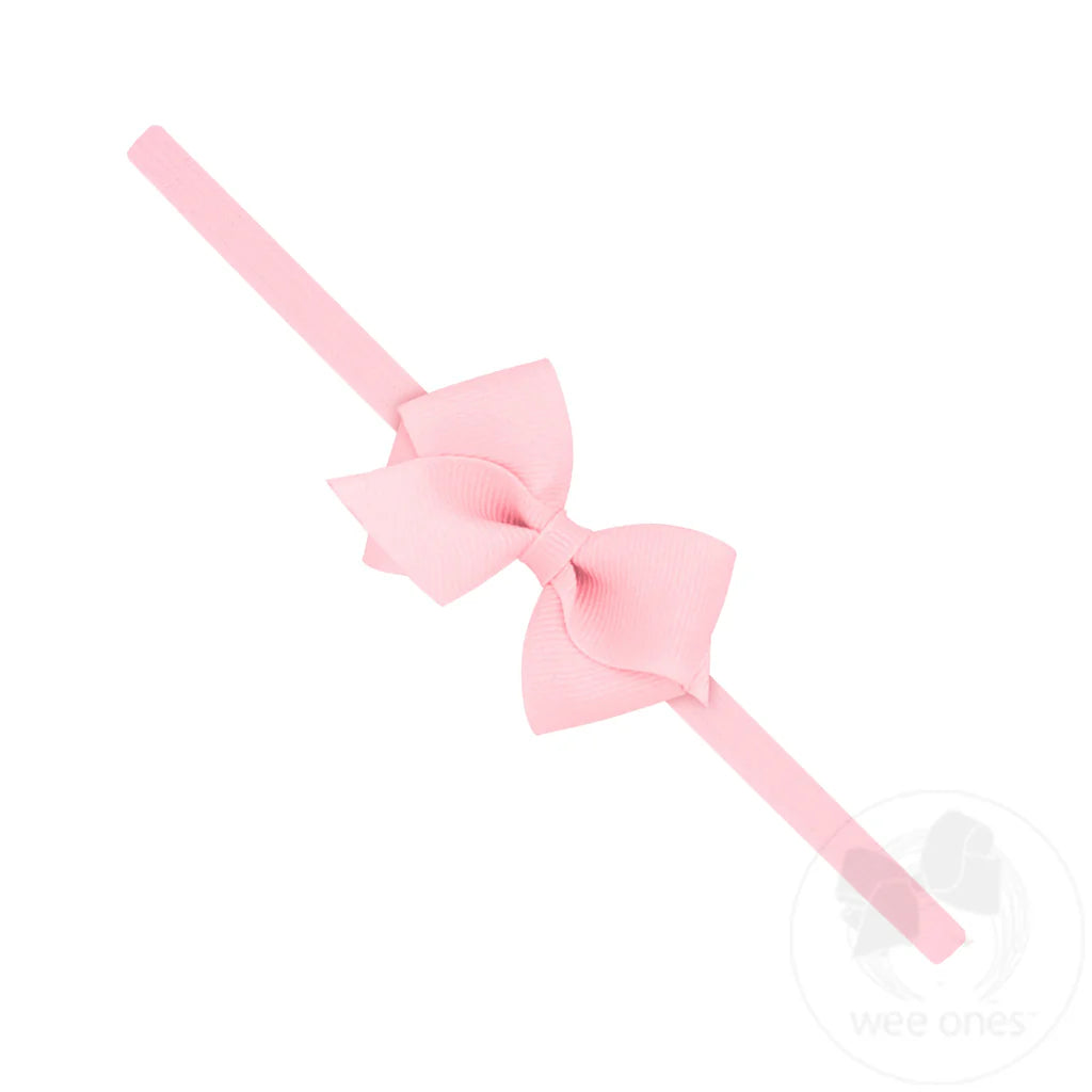 Wee Grosgrain Bow on Matching Skinny Nylon Band - Light Pink