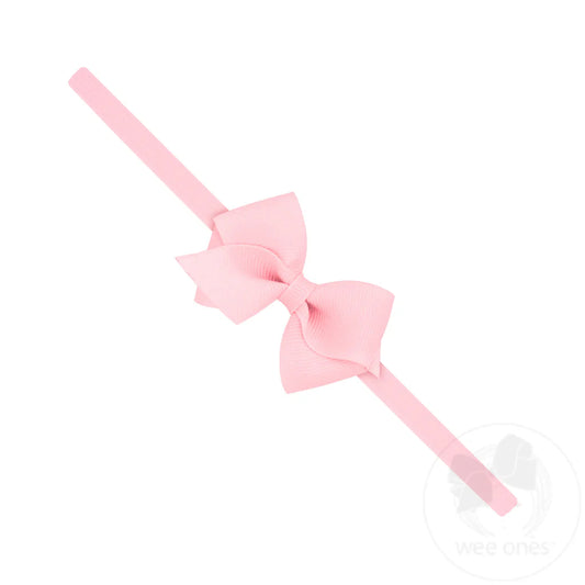 Wee Grosgrain Bow on Matching Skinny Nylon Band - Light Pink