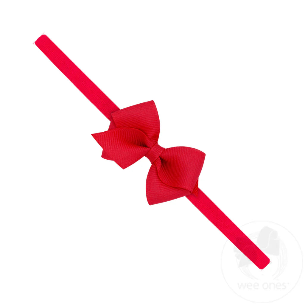 Wee Grosgrain Bow on Matching Skinny Nylon Band - Red