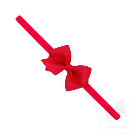 Wee Grosgrain Bow on Matching Skinny Nylon Band - Red