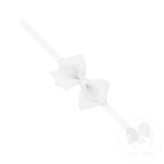 Wee Grosgrain Bow on Matching Skinny Nylon Band - White